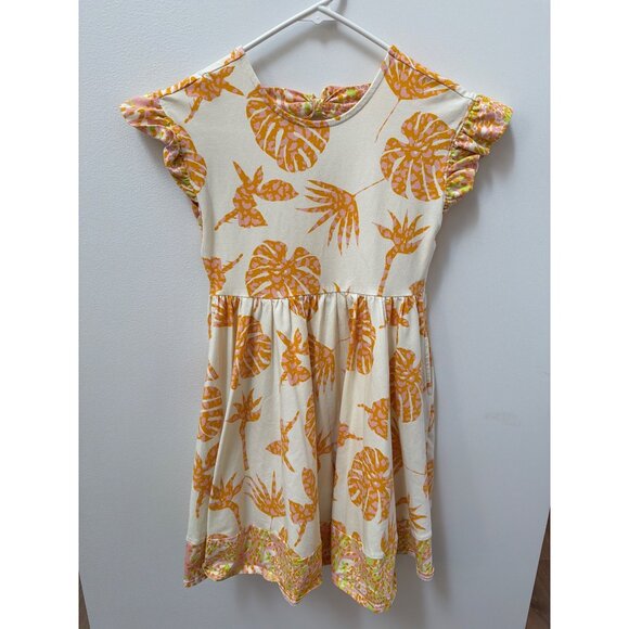 Finding Foxtale Island Escape Dress Girls Orange & Cream Tropical Print Dress W/ - Picture 1 of 7